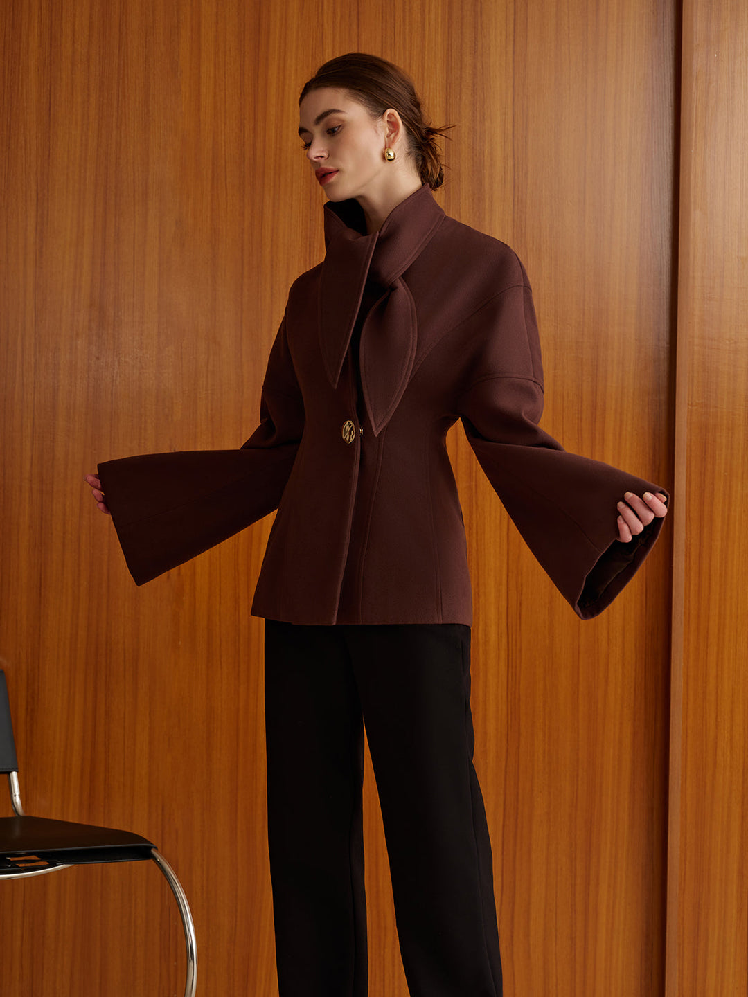 Plain Metal-Button Coat With Scarf  Liora Lane Boutique Wool Coats