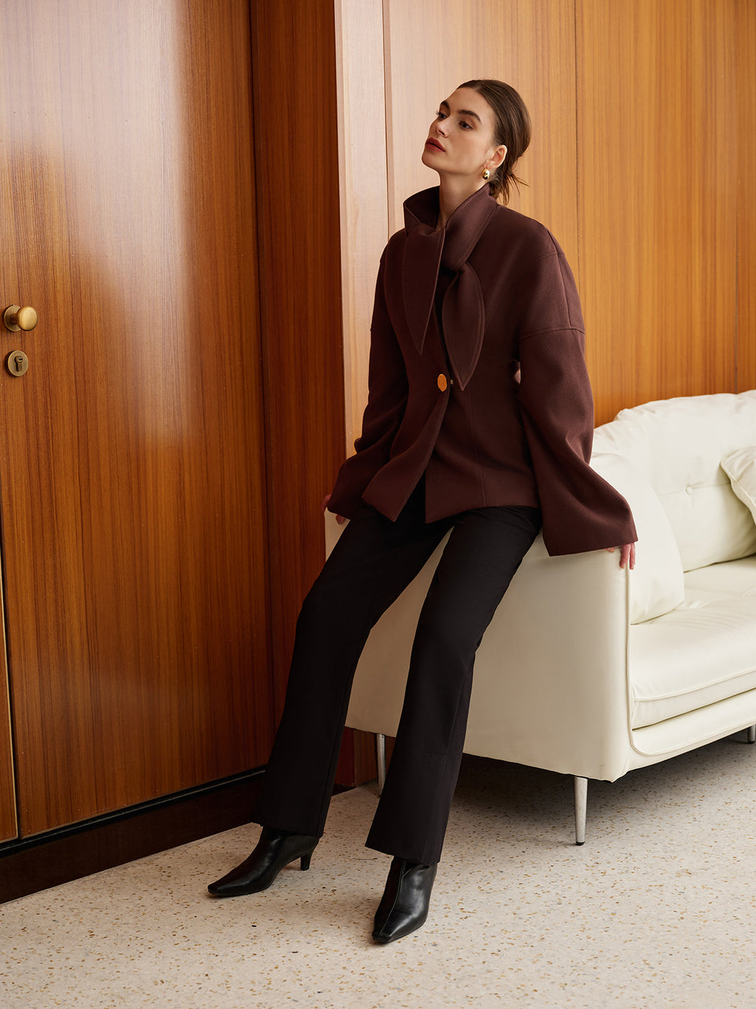 Plain Metal-Button Coat With Scarf  Liora Lane Boutique Wool Coats