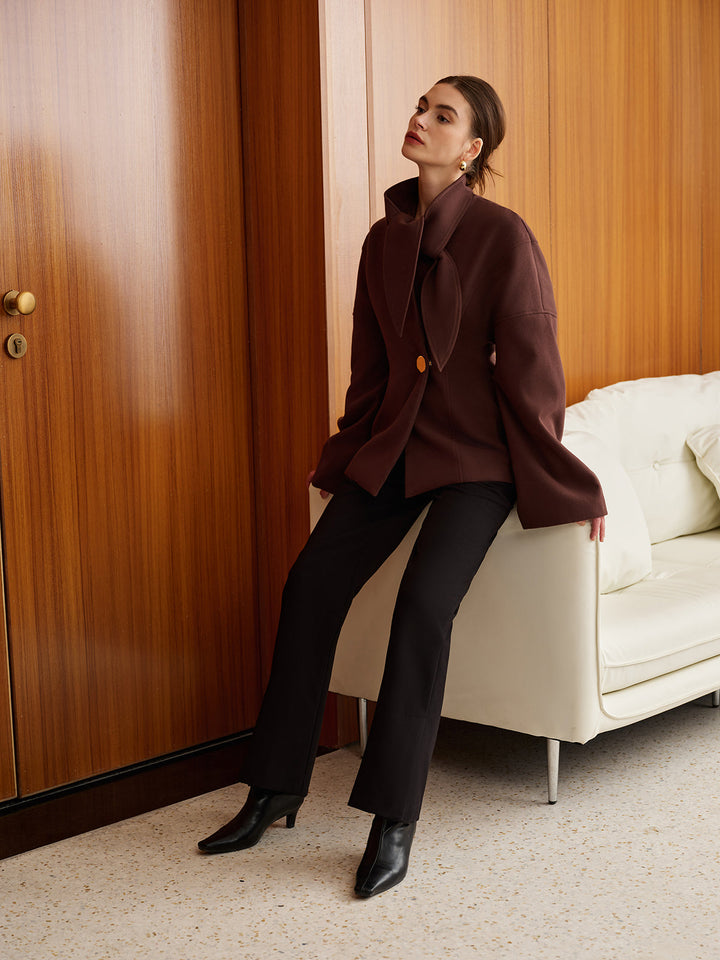 Plain Metal-Button Coat With Scarf  Liora Lane Boutique Wool Coats