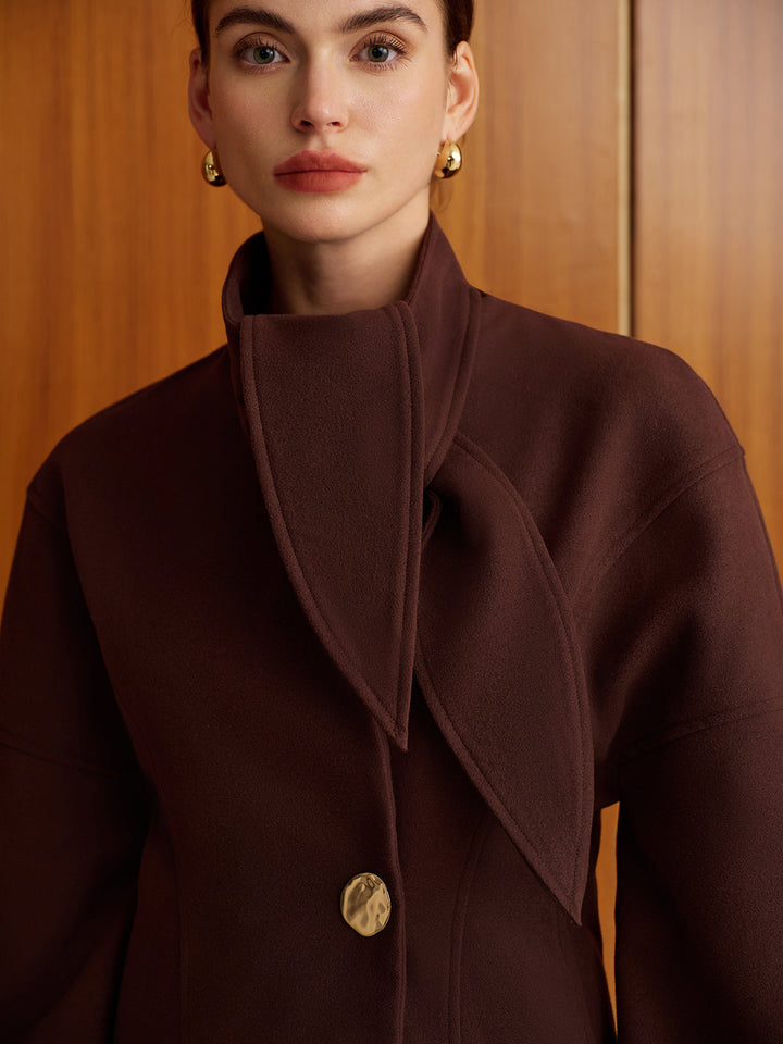 Plain Metal-Button Coat With Scarf  Liora Lane Boutique Wool Coats