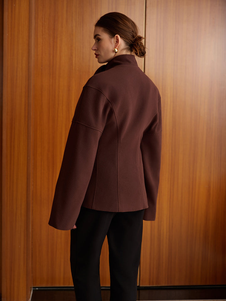 Plain Metal-Button Coat With Scarf  Liora Lane Boutique Wool Coats