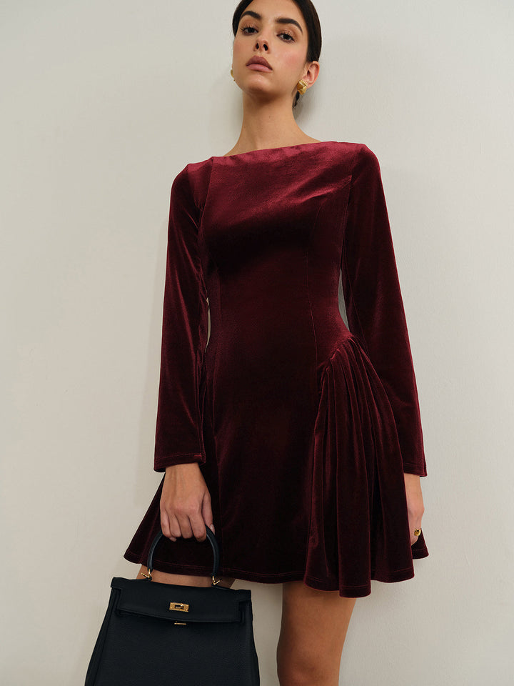 Pleated Panel Velvet Dress  Liora Lane Boutique Dresses