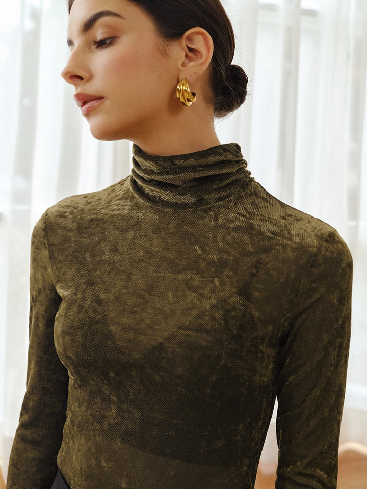 Turtleneck Semi-Sheer Velvet Top  Liora Lane Boutique T-Shirts