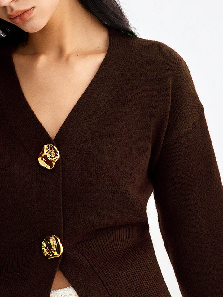 Elegant Metal Button Short Cardigan  Liora Lane Boutique Cardigans