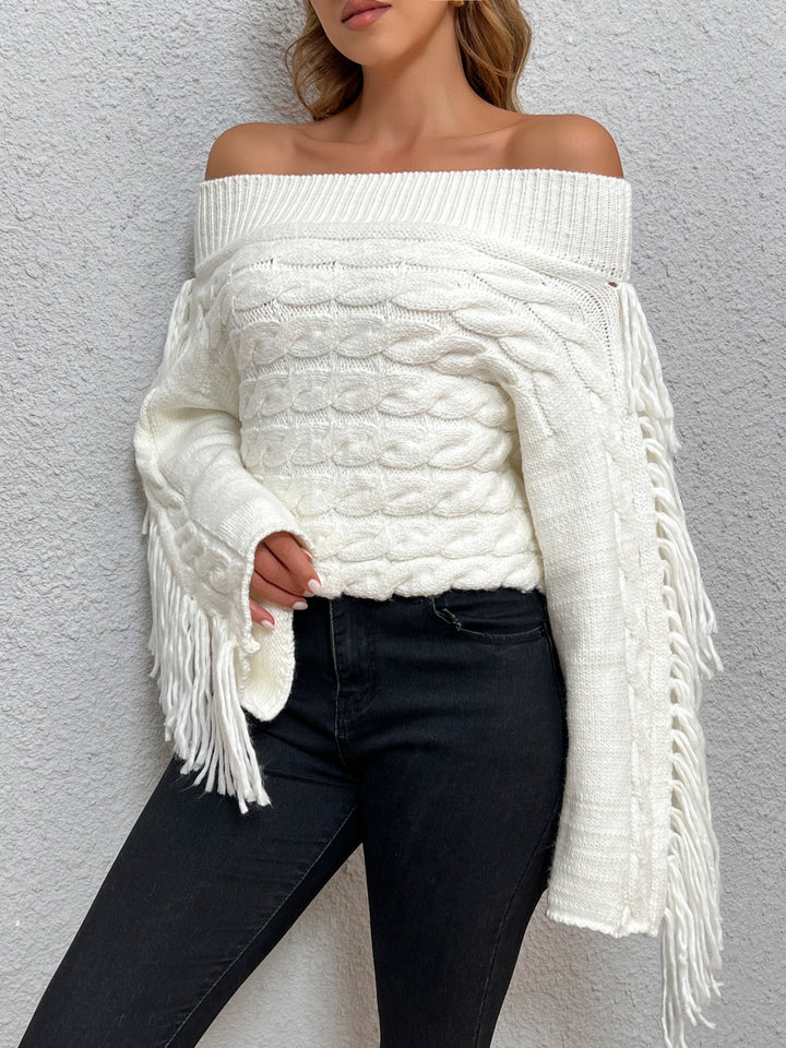 Beheme Off-Shoulder Tassel Sweater  Liora Lane Boutique Sweaters