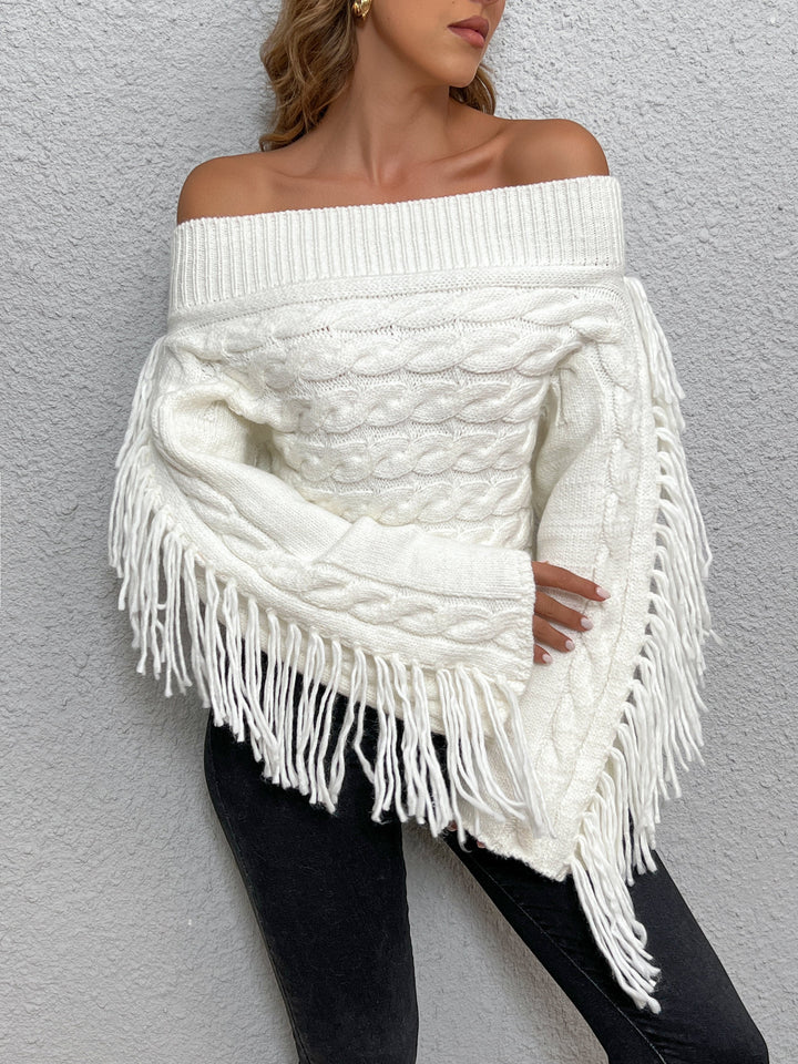 Beheme Off-Shoulder Tassel Sweater  Liora Lane Boutique Sweaters