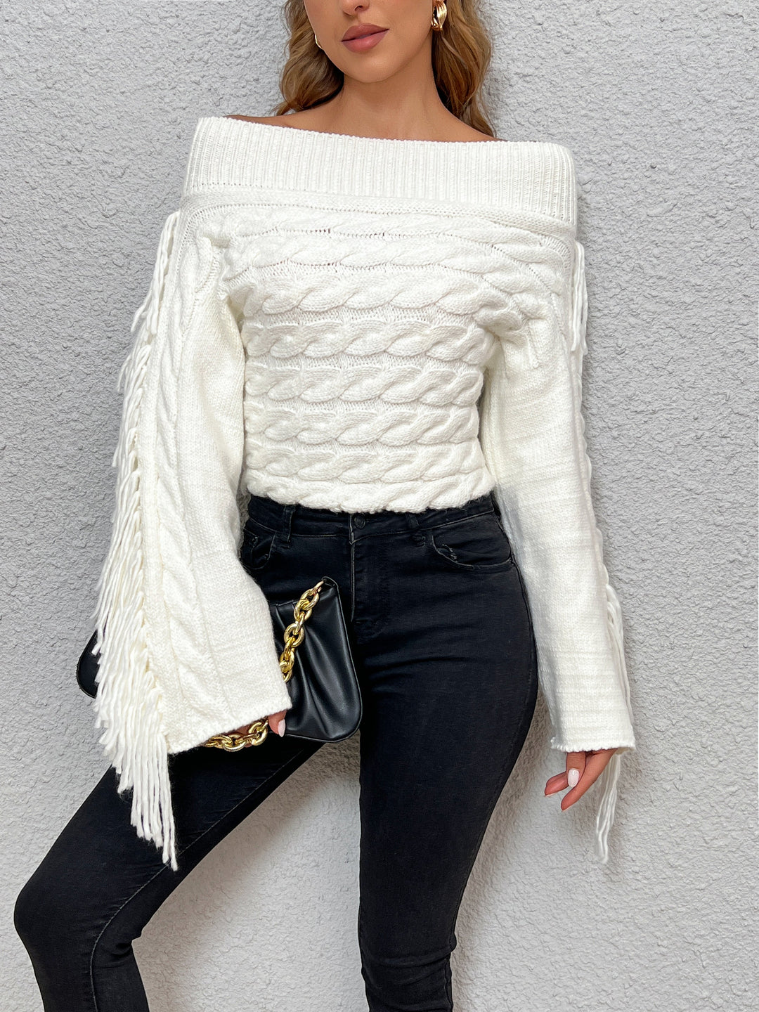 Beheme Off-Shoulder Tassel Sweater  Liora Lane Boutique Sweaters