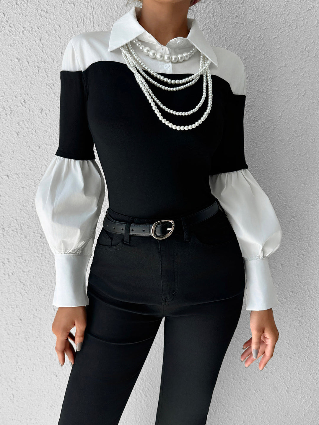 Color Block Skinny Lapel Top  Liora Lane Boutique T-Shirts