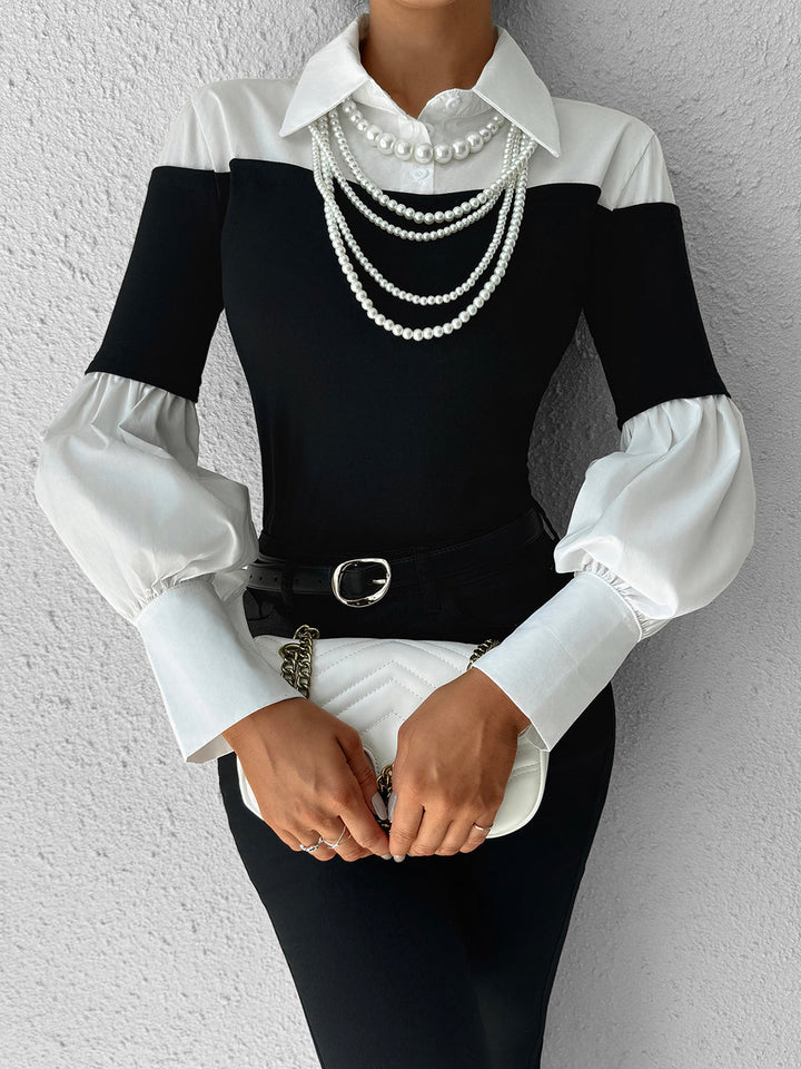 Color Block Skinny Lapel Top  Liora Lane Boutique T-Shirts