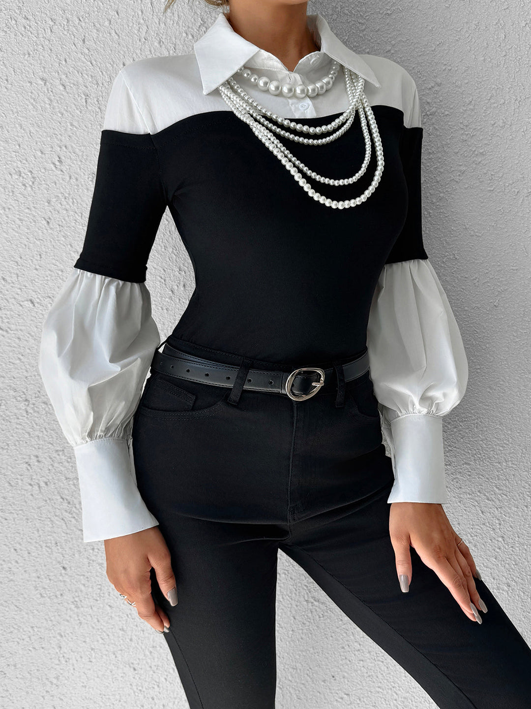 Color Block Skinny Lapel Top  Liora Lane Boutique T-Shirts