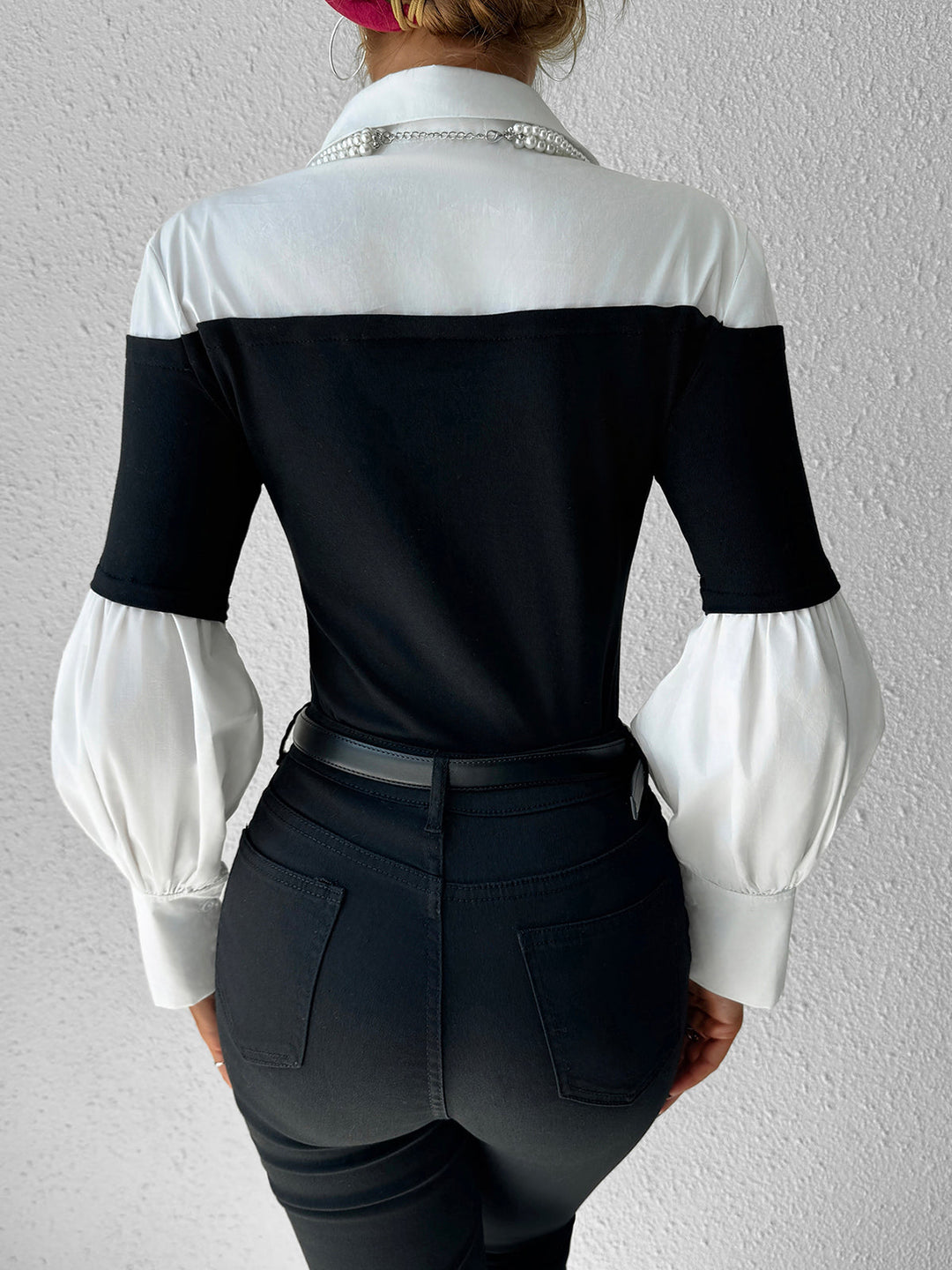 Color Block Skinny Lapel Top  Liora Lane Boutique T-Shirts