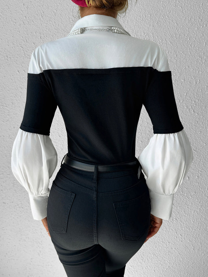 Color Block Skinny Lapel Top  Liora Lane Boutique T-Shirts