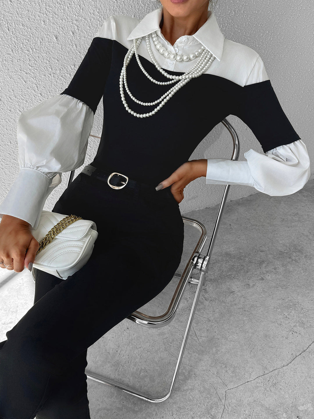 Color Block Skinny Lapel Top  Liora Lane Boutique T-Shirts