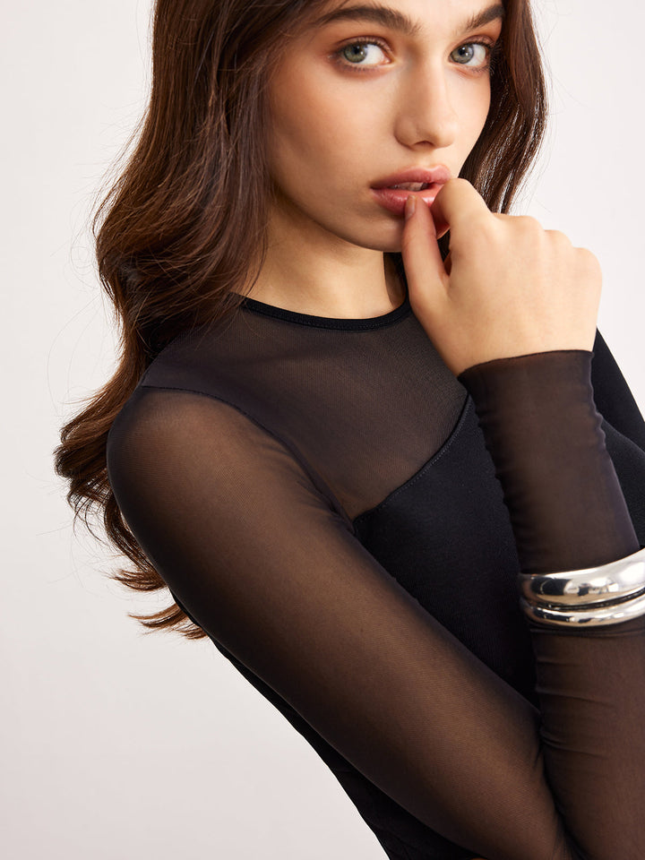 Asymmetrical Sheer Panel Jersey Top  Liora Lane Boutique T-Shirts