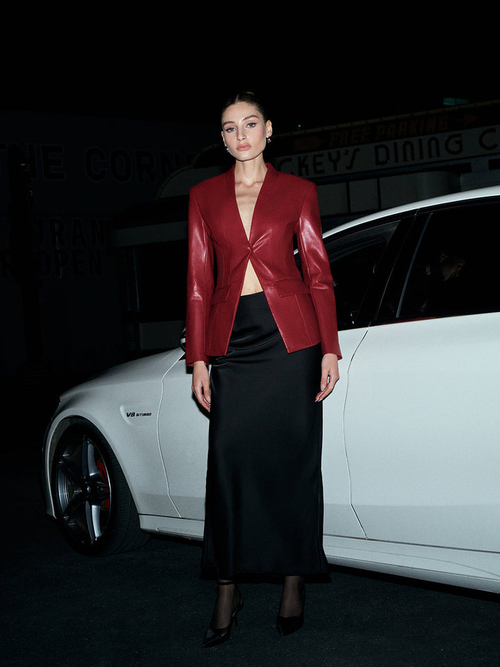 Elegant Faux Leather Button Blazer  Liora Lane Boutique Blazers