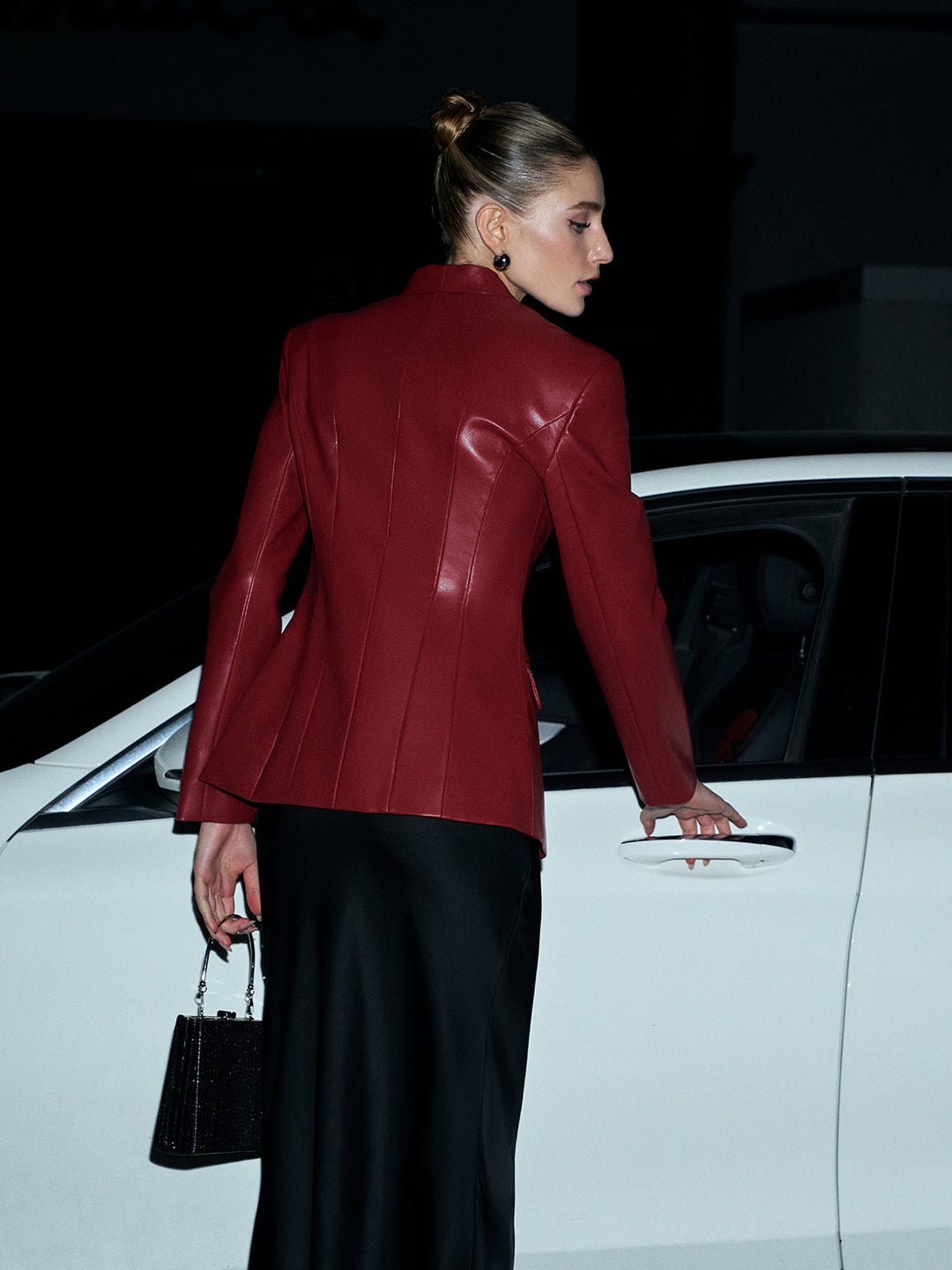 Elegant Faux Leather Button Blazer  Liora Lane Boutique Blazers