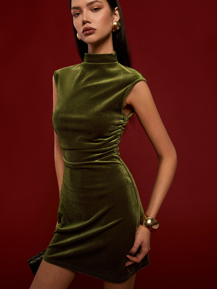 Mock Neck Sleeveless Velvet Dress  Liora Lane Boutique Dresses