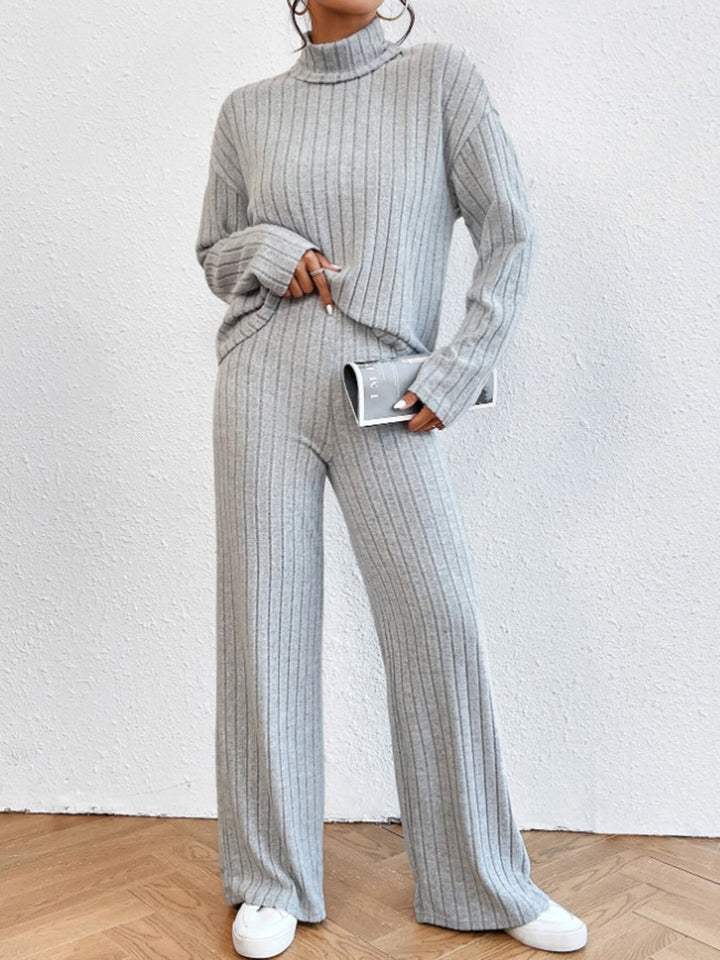 Mock Neck Ribbed Cozy Pants Set  Liora Lane Boutique Pant Sets
