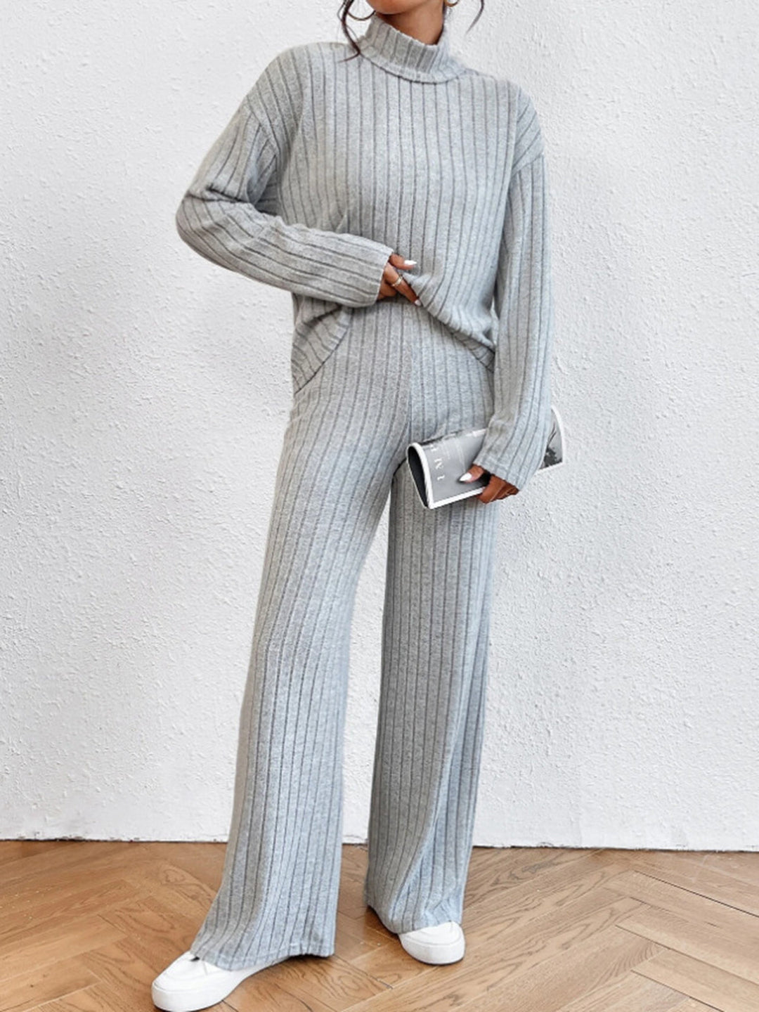 Mock Neck Ribbed Cozy Pants Set  Liora Lane Boutique Pant Sets