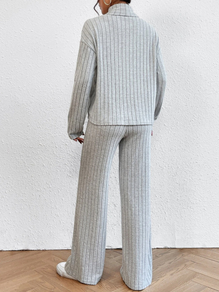 Mock Neck Ribbed Cozy Pants Set  Liora Lane Boutique Pant Sets