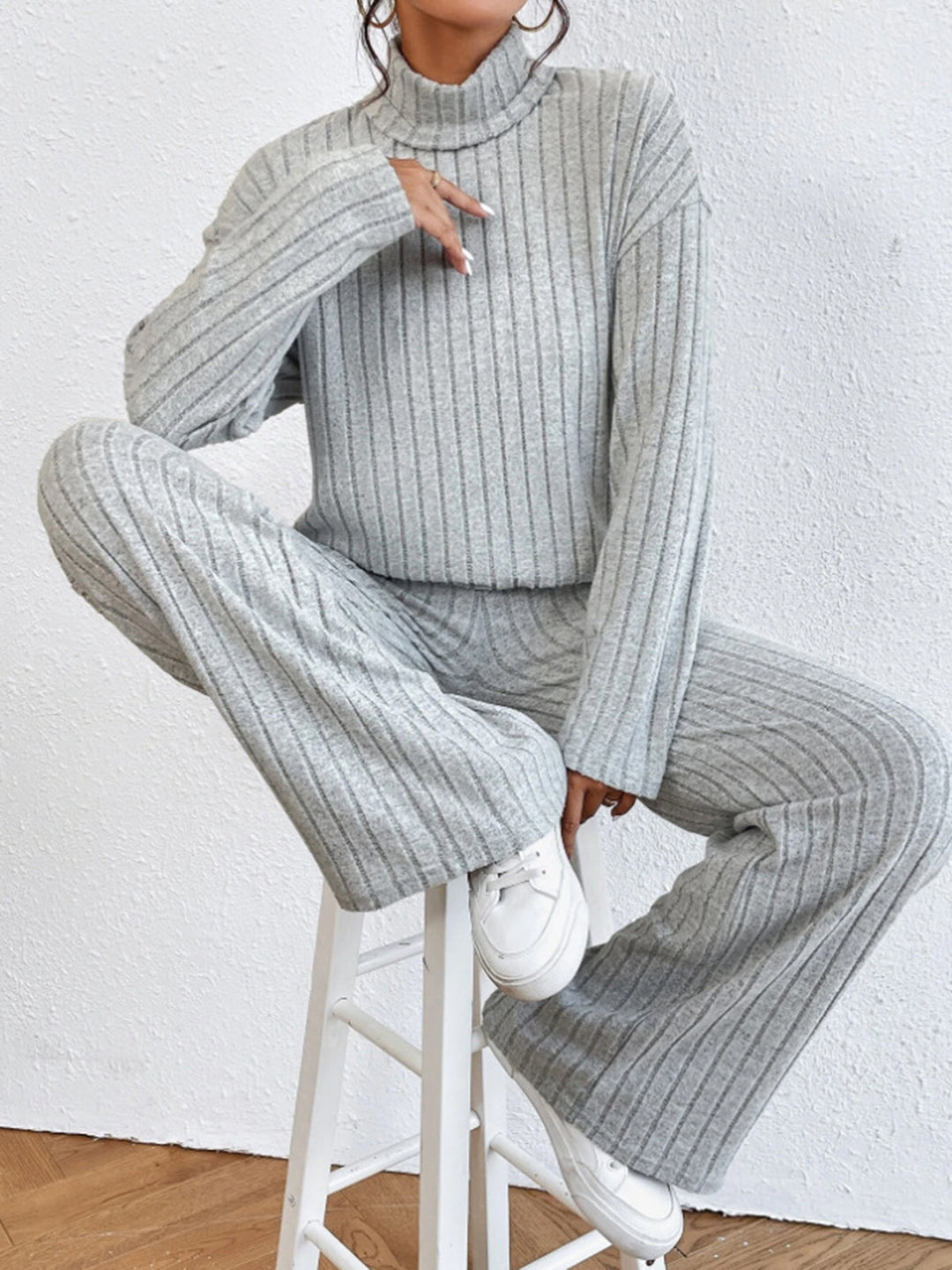 Mock Neck Ribbed Cozy Pants Set  Liora Lane Boutique Pant Sets