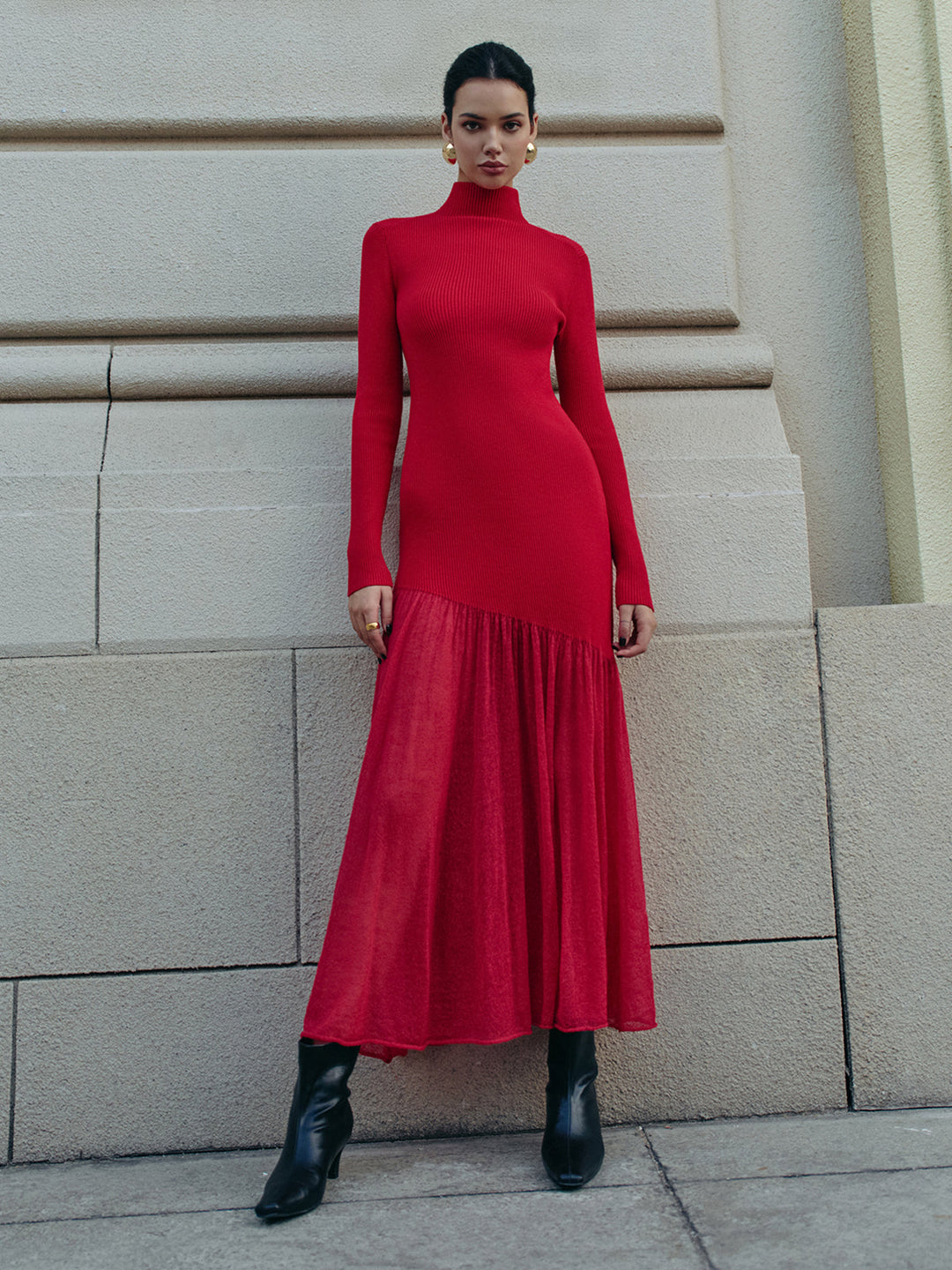 Mock Neck  Pleated Panel Sweater Dress  Liora Lane Boutique Sweater Dresses