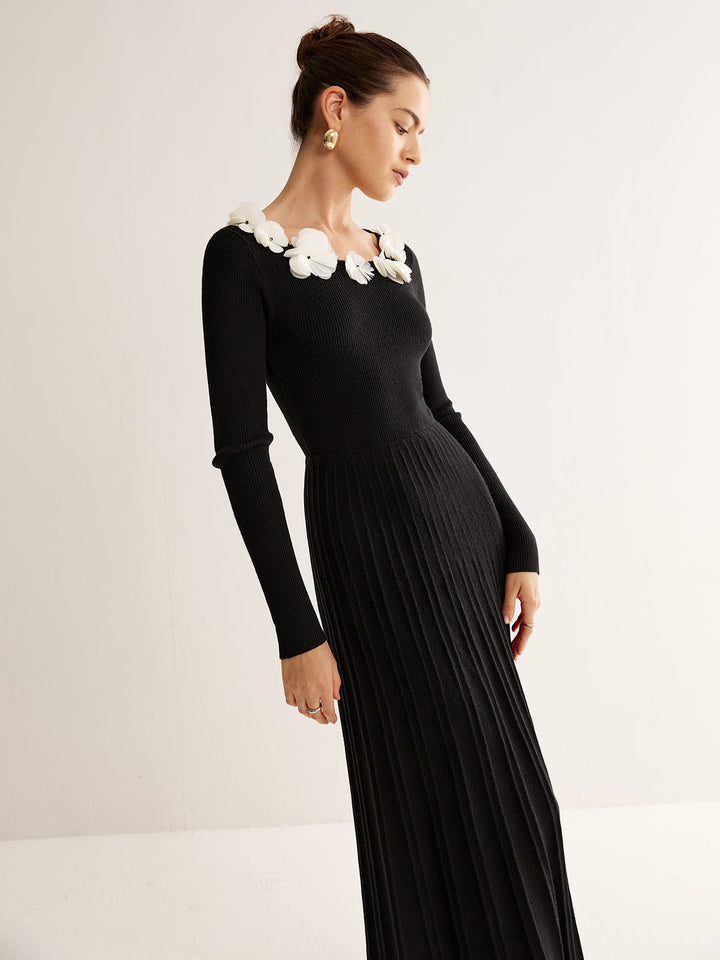 Floral Decor Pleated Sweater Dress  Liora Lane Boutique Sweater Dresses