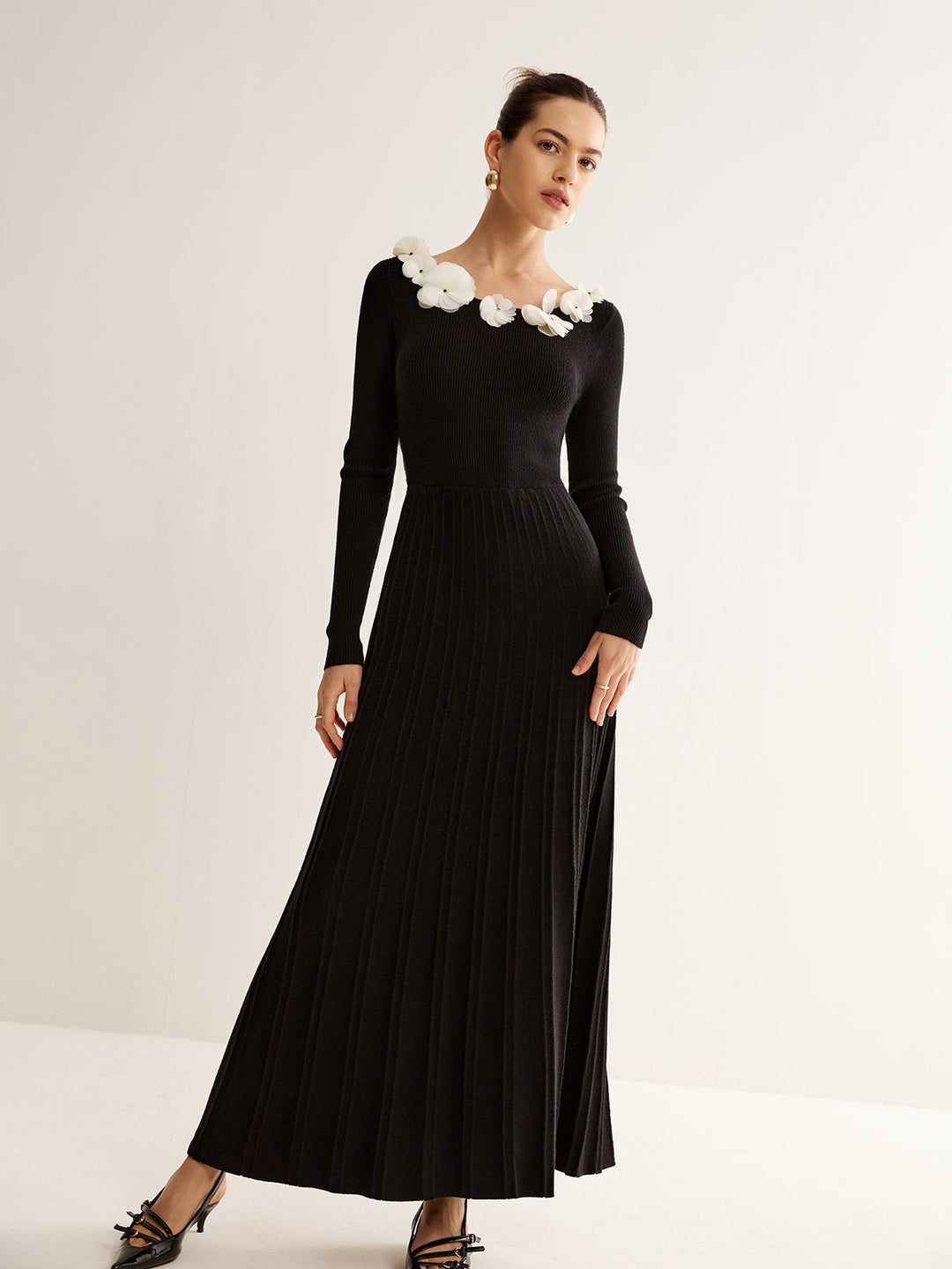 Floral Decor Pleated Sweater Dress  Liora Lane Boutique Sweater Dresses
