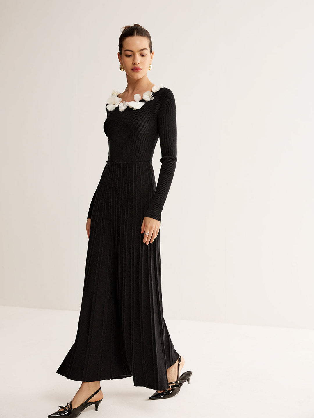 Floral Decor Pleated Sweater Dress  Liora Lane Boutique Sweater Dresses