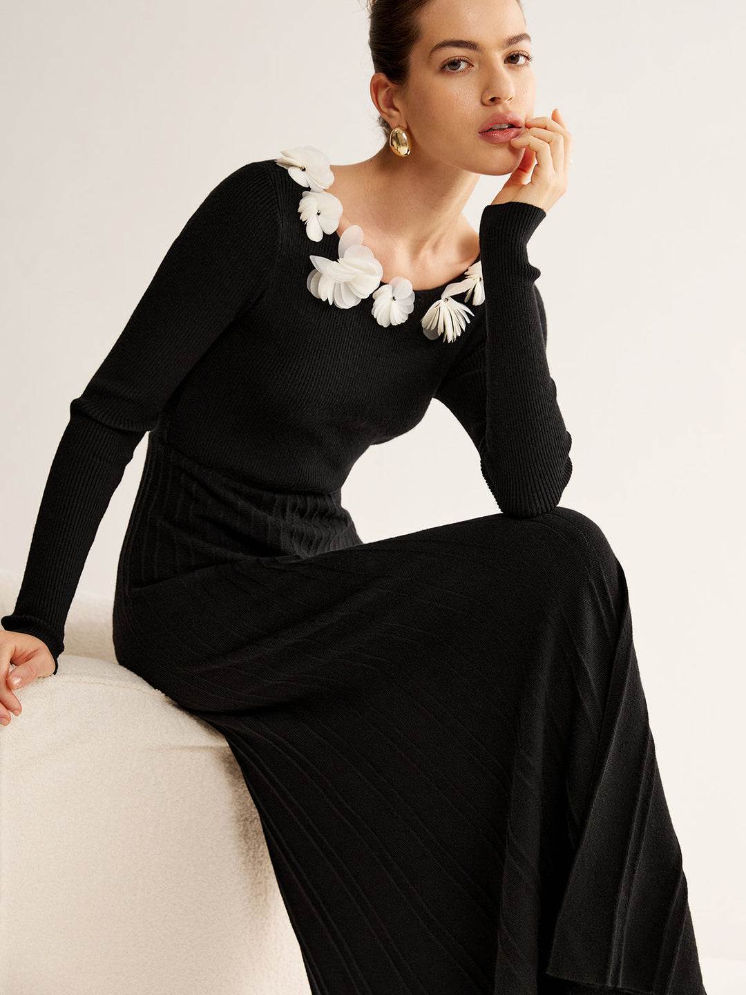 Floral Decor Pleated Sweater Dress  Liora Lane Boutique Sweater Dresses