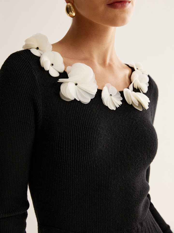 Floral Decor Pleated Sweater Dress  Liora Lane Boutique Sweater Dresses