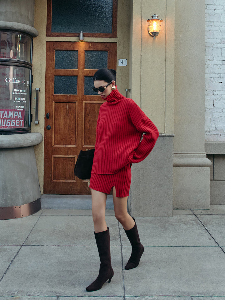 Plain Ribbed Split Sweater Skirt Set  Liora Lane Boutique Skirt Sets