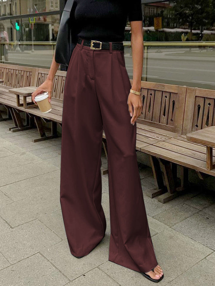 Solid Wide Leg Pants Without Belt  Liora Lane Boutique Pants Burgundy / XL 49.00