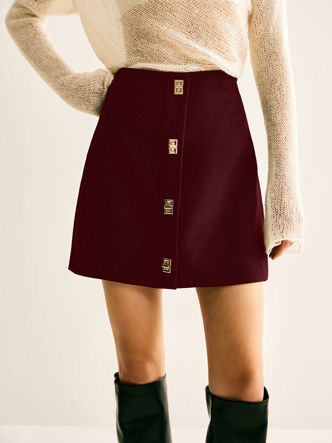 Metal-Decor Zipper Mini Skirt  Liora Lane Boutique Skirts
