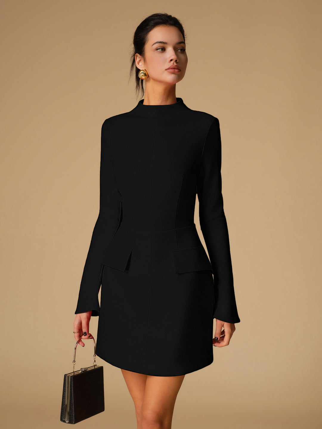 Minimalist Plain Mock Neck Dress  Liora Lane Boutique Dresses