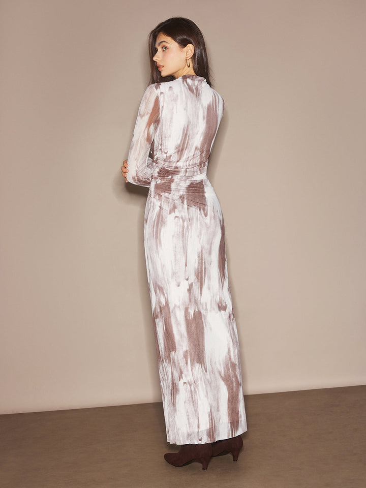 Semi-Sheer Dye Printed Mesh Dress Without Belt  Liora Lane Boutique Dresses