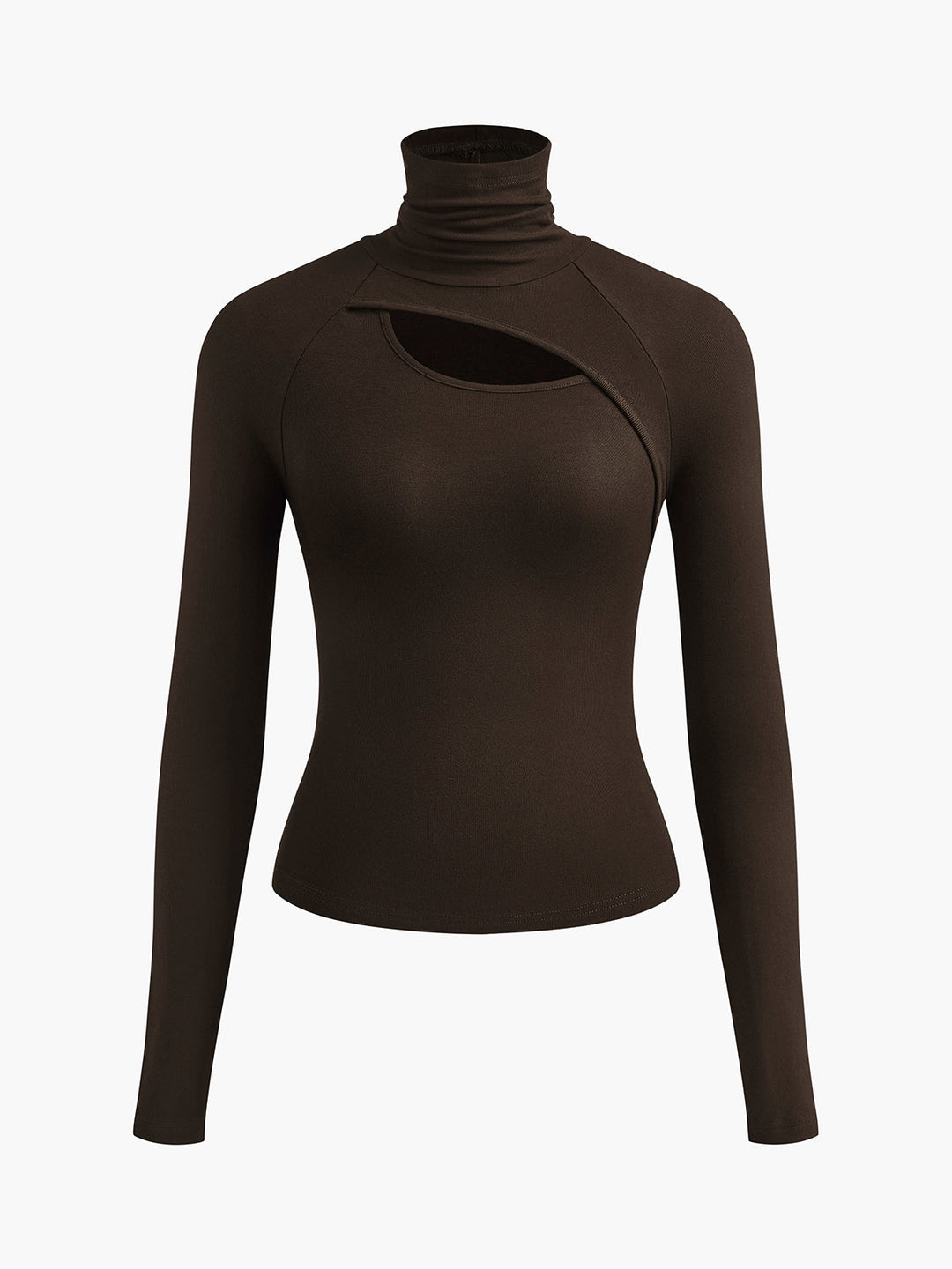 Asymmetric Cut Out Turtleneck Long Sleeve Slinky Top  Liora Lane Boutique T-Shirts Brown / XL 28.00