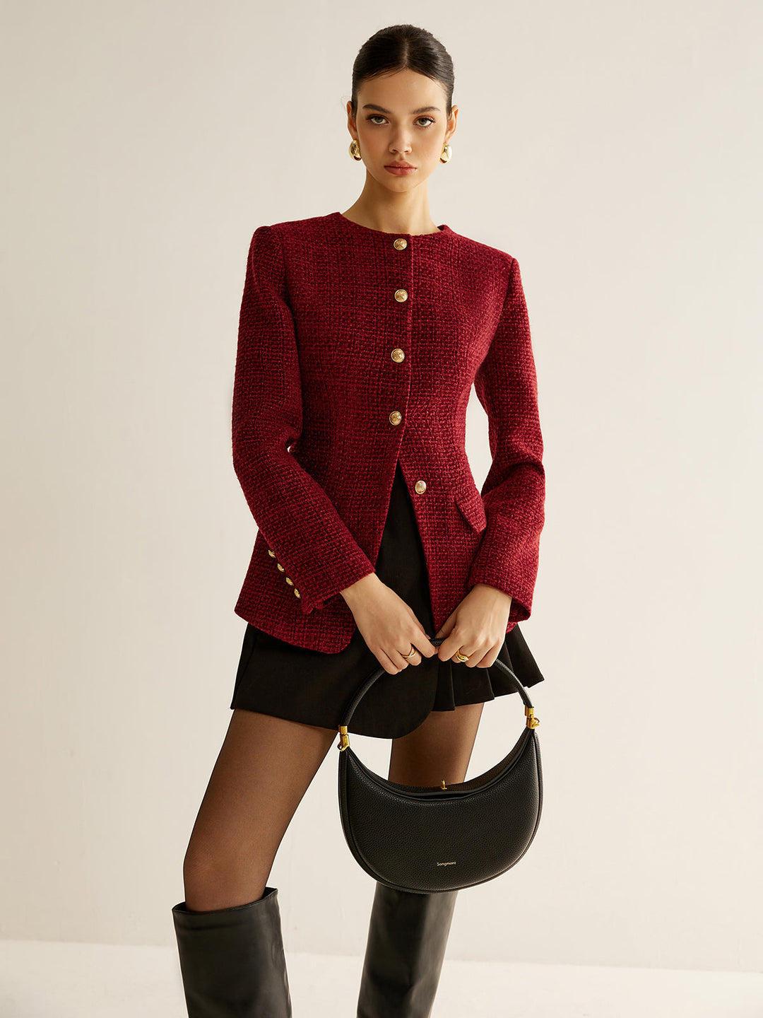 Button Down Slit Tweed Blazer  Liora Lane Boutique Blazers