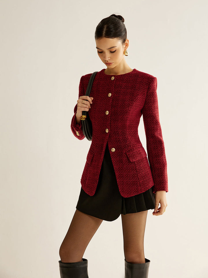 Button Down Slit Tweed Blazer  Liora Lane Boutique Blazers