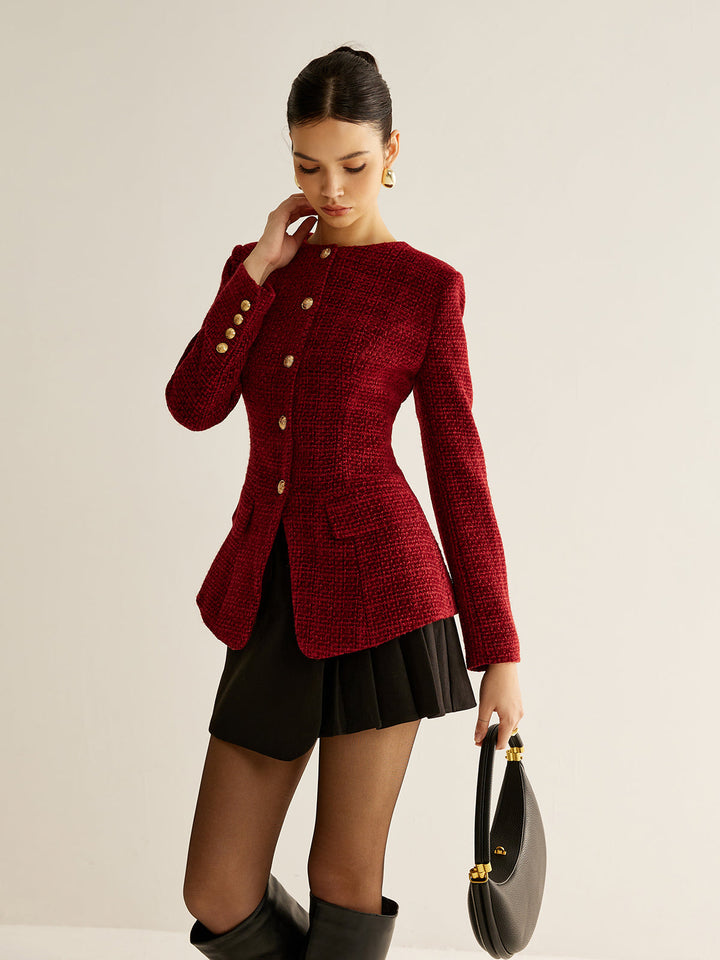 Button Down Slit Tweed Blazer  Liora Lane Boutique Blazers