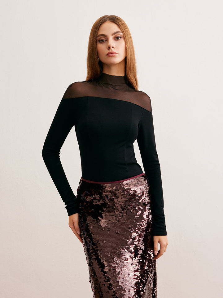Mesh Panel Jersey Skinny T-Shirt  Liora Lane Boutique T-Shirts