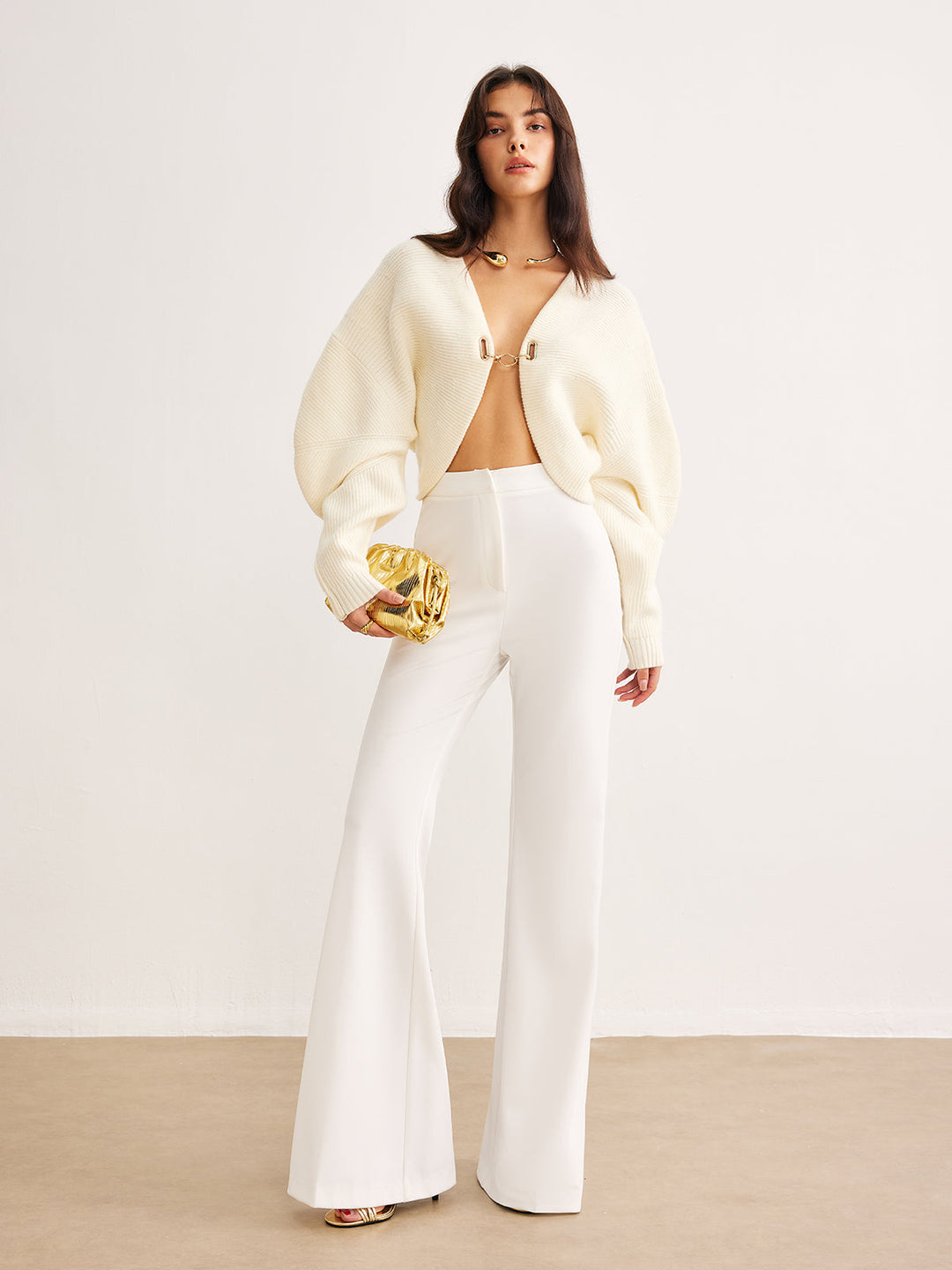 Leg-Of-Mutton Sleeve Metal Cardigan  Liora Lane Boutique Cardigans