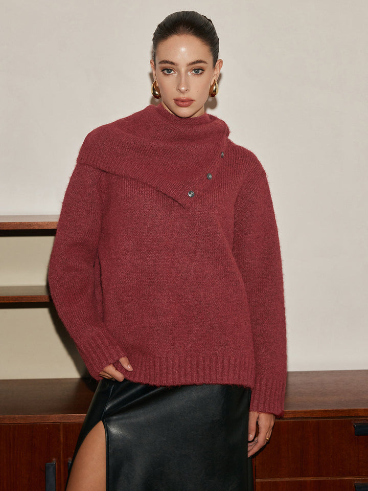 Adjustable Scarf Wool-Blend Sweater  Liora Lane Boutique Sweaters Red / L 62.00