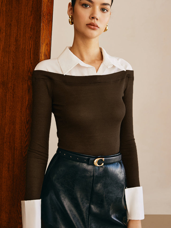 Semi-Sheer Panel Jersey Slim Top  Liora Lane Boutique T-Shirts Dark Brown / XL 38.00
