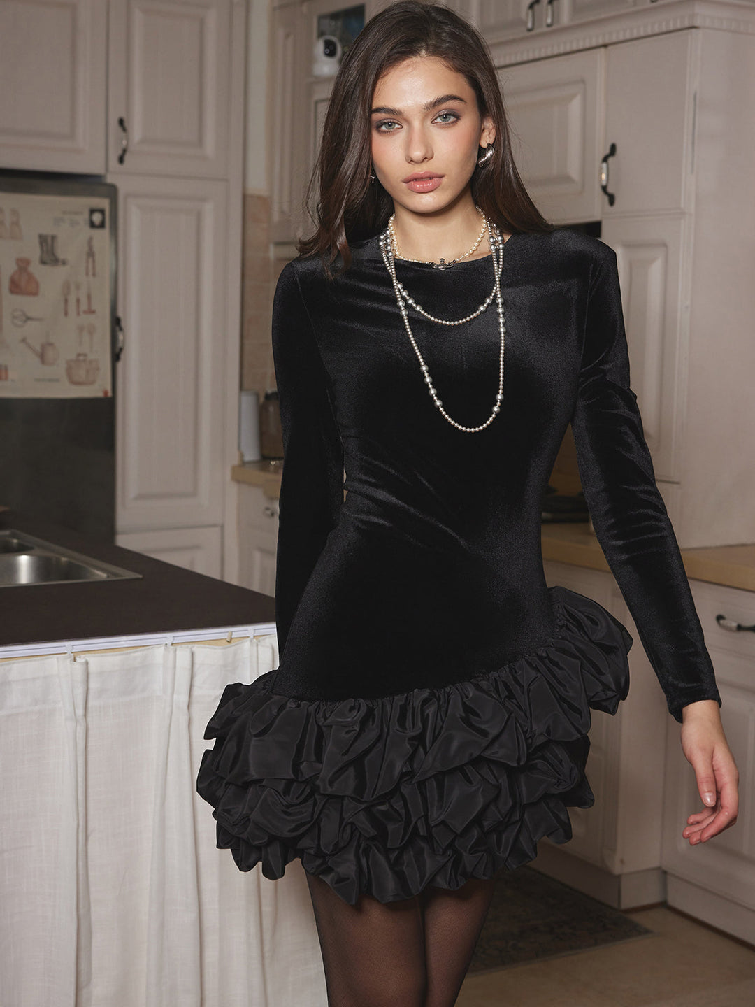 Velvet Bubble Dress With Shoulder Pads  Liora Lane Boutique Dresses