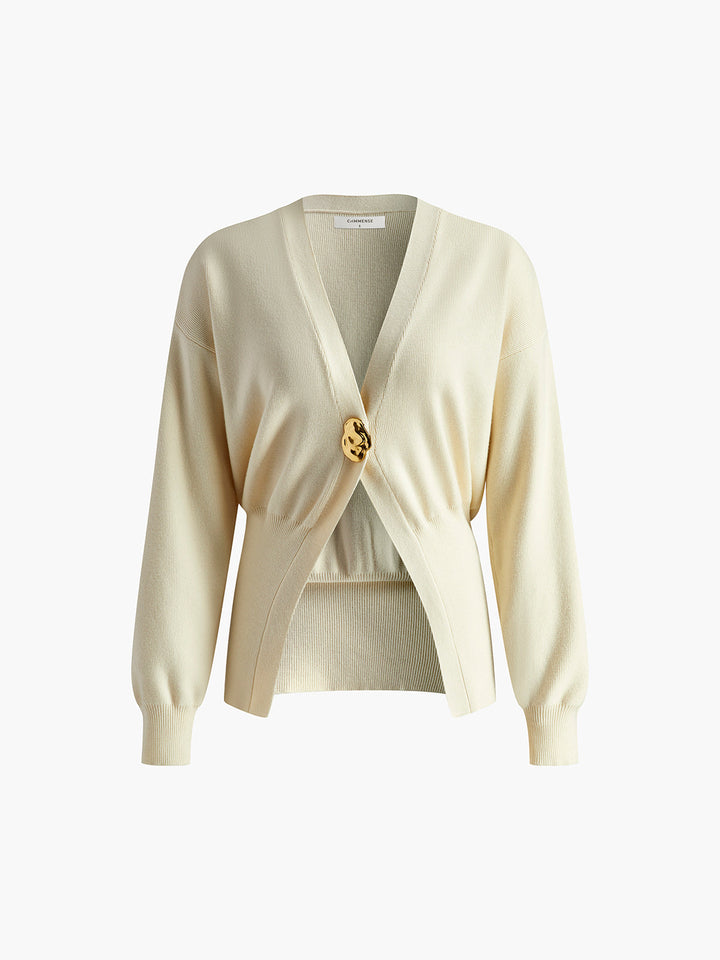 Golden Button Plain Cardigan  Liora Lane Boutique Cardigans Off-White / XL 54.00