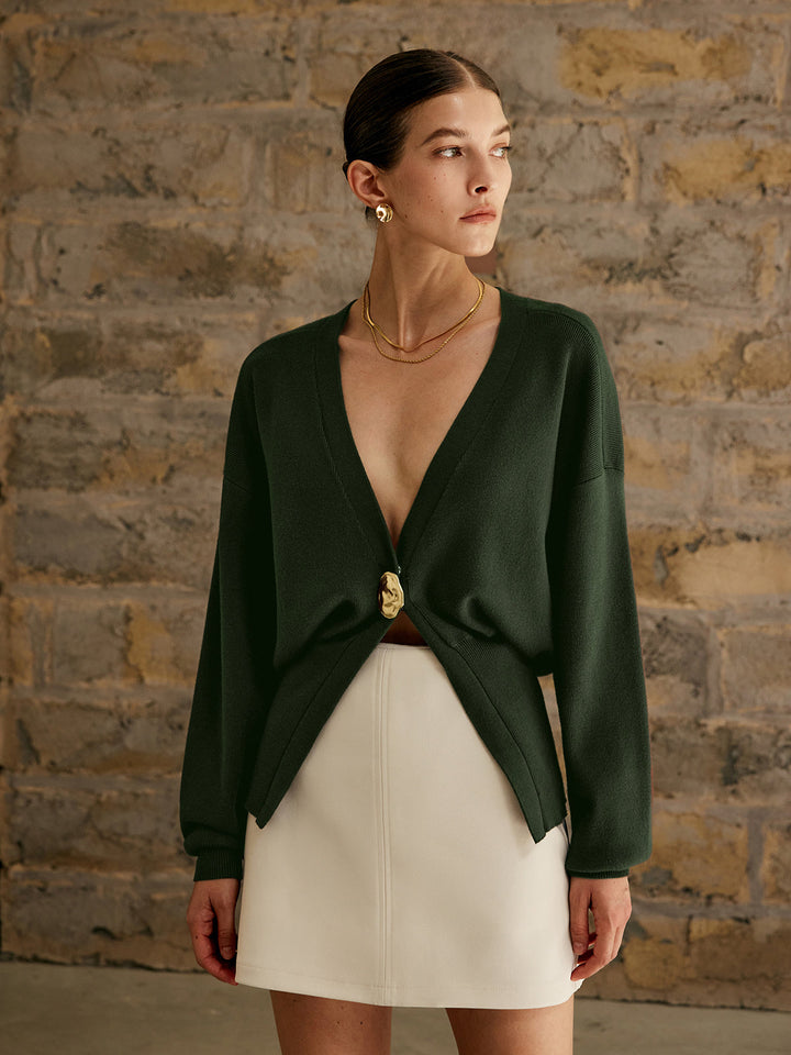Golden Button Plain Cardigan  Liora Lane Boutique Cardigans ArmyGreen / XL 54.00