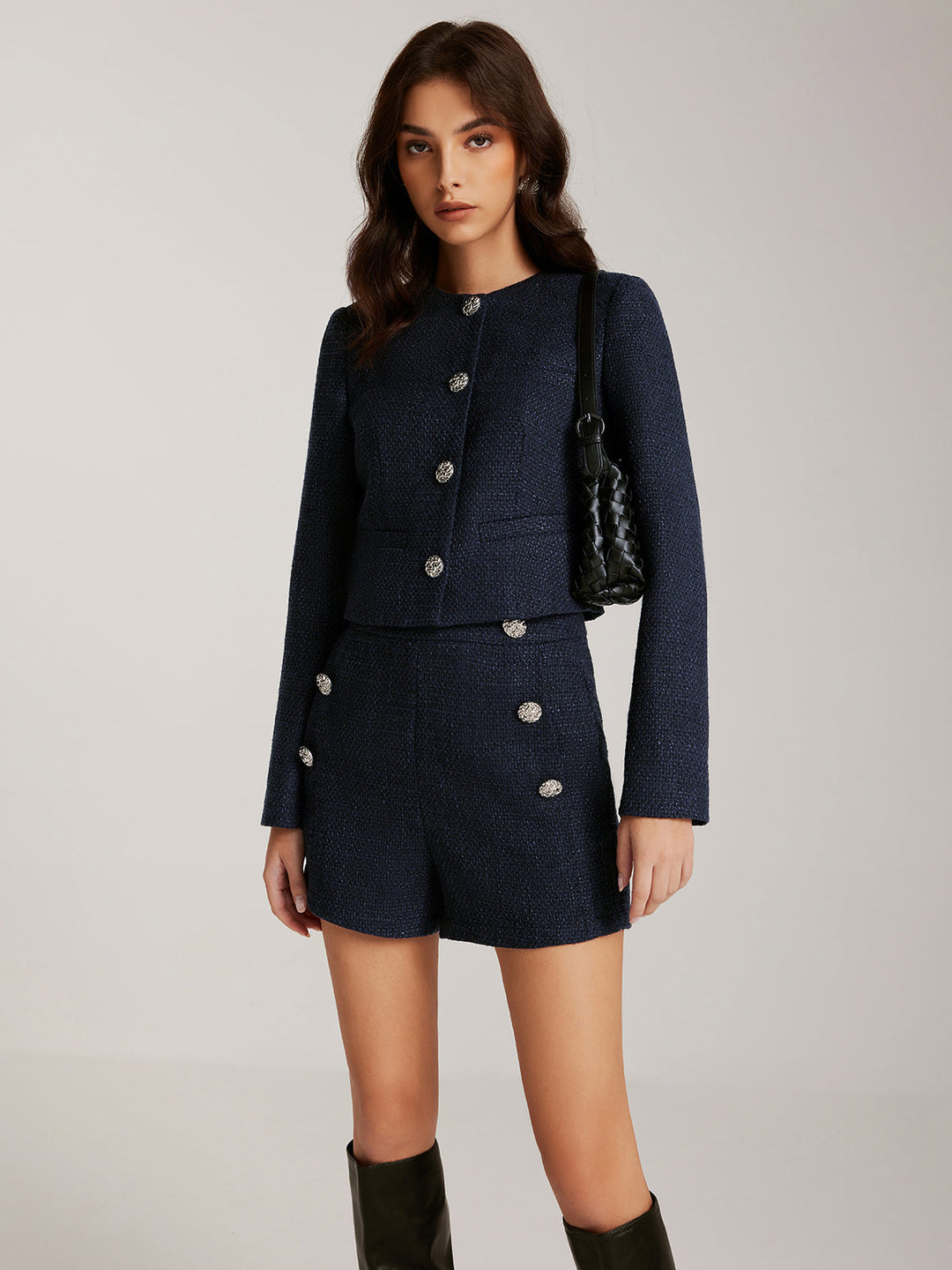 Button Decor Tweed Shorts  Liora Lane Boutique Shorts