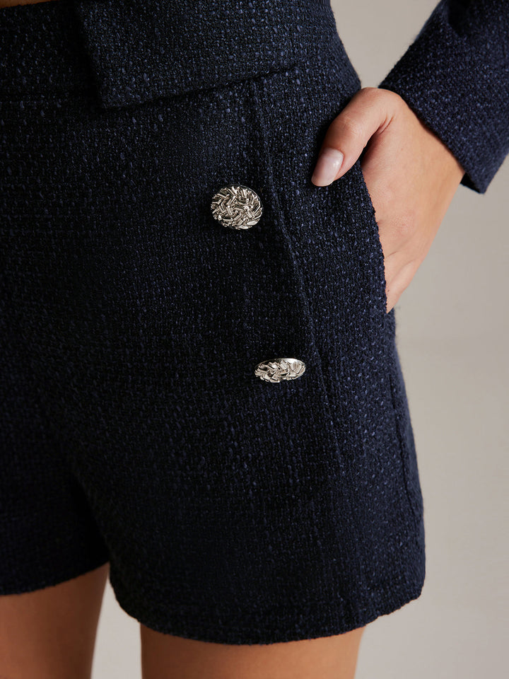 Button Decor Tweed Shorts  Liora Lane Boutique Shorts