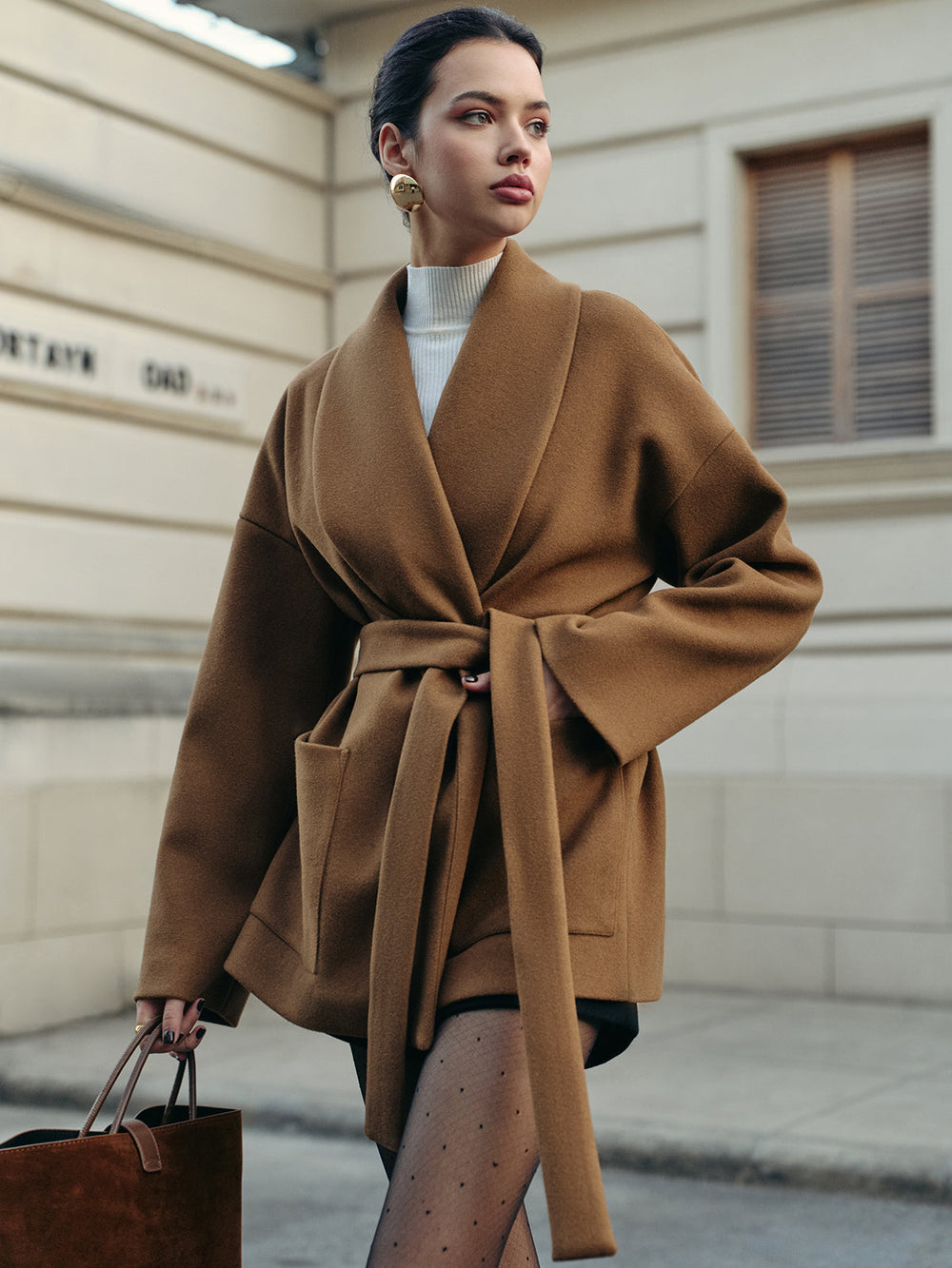 Utility Belted Tweed Coat  Liora Lane Boutique Wool Coats